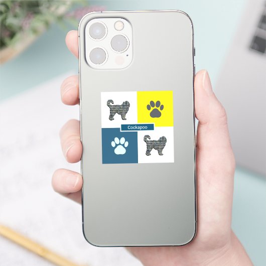 Sticker Carré de grille Y&B pour chien Cockapoo Silhouette (Téléphone)