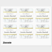 Sticker Carré De La Bibliothèque De Faux Marbre blanc Monogramme (Feuille)