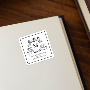 Sticker Carré De La Bibliothèque De Monogramme Ex-Libris Autocol