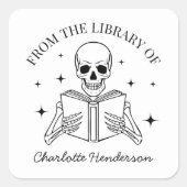 Sticker Carré De La Bibliothèque De Planche De Lecture De Squele (Devant)