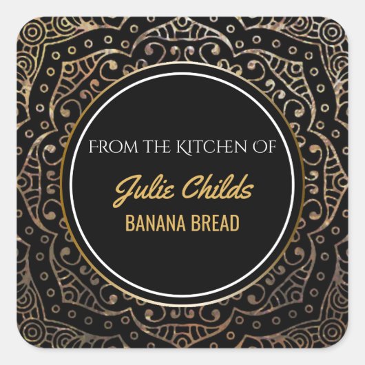 Sticker Carré De la cuisine du nom Black Gold Boho Mandala (Devant)