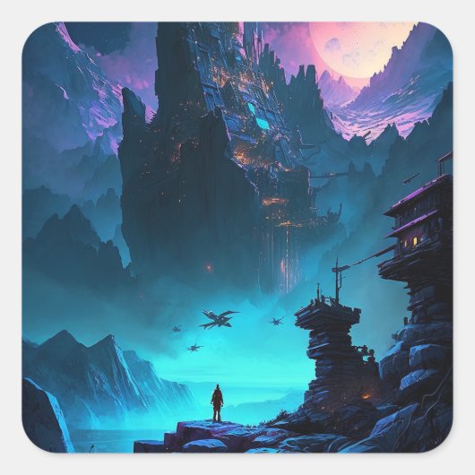 Sticker Carré de la ville futuriste de science-fic (Devant)