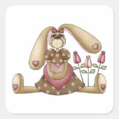 Sticker Carré De Lapin Et Fleurs De Pays (Devant)
