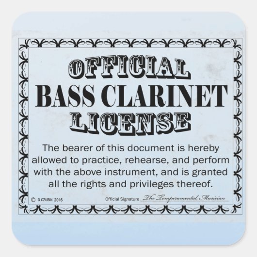 Sticker Carré de licence Bass Clarinet (Devant)
