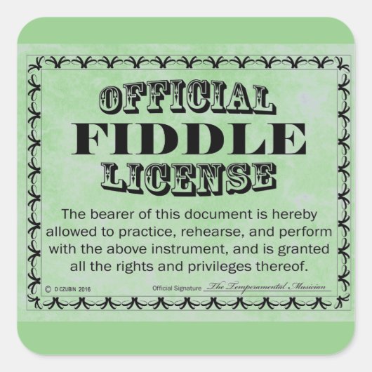 Sticker Carré de licence Fiddle (Devant)