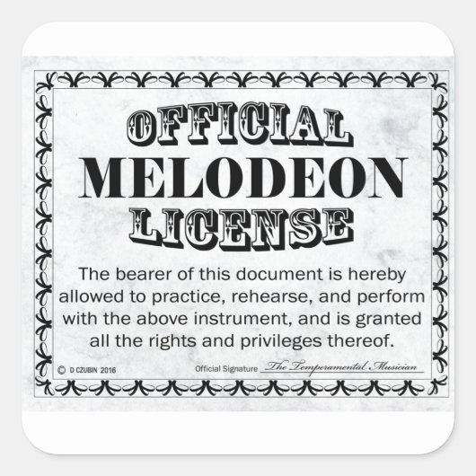 Sticker Carré de licence Melodeon (Devant)