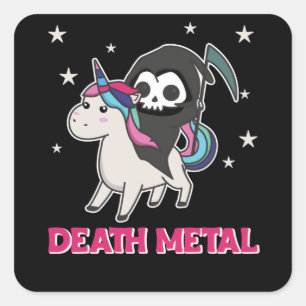 Sticker Carré Death Metal - Death Riding Unicorn Funny Unicorn