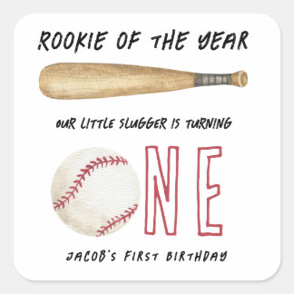 Sticker Carré Débutant de l'année Fête d'anniversaire de basebal