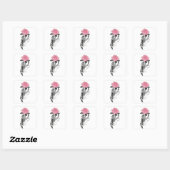 Sticker Carré Décès dans le Rose de squelette (Feuille)