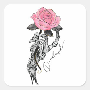 Sticker Carré Décès dans le Rose de squelette