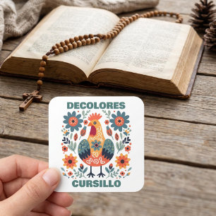 Sticker Carré DeColores Cursillo Coq Art Populaire Floral Sarcel