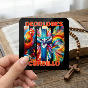 Sticker Carré DeColores Cursillo Coup de pinceau Coq Croix Colom