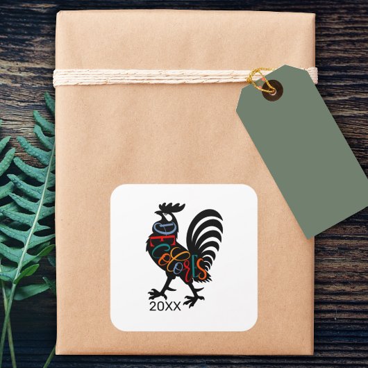 Sticker Carré DeColores Cursillo Rooster Noir Silhouette