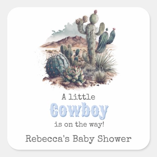 Sticker Carré Décor Baby shower petit cowboy Western Blue Boy (Devant)