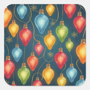 Sticker Carré Décor coloré et vintage des lumières de Noël