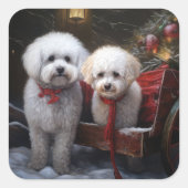 Sticker Carré Décor de Noël Bichon Frise Snowy Sleigh (Devant)