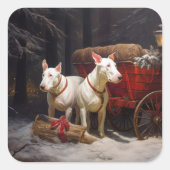 Sticker Carré Décor de Noël Bull Terrier Snowy Sleigh (Devant)