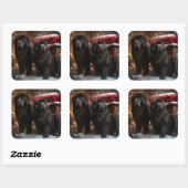 Sticker Carré Décor de Noël de Terre-Neuve Snowy Sleigh (Feuille)