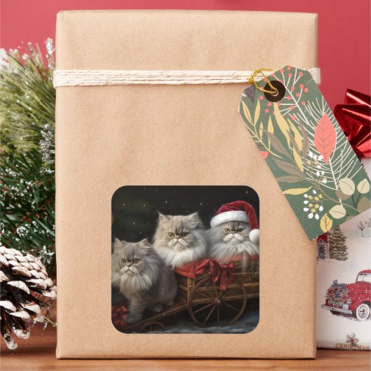 Sticker Carré Décor de Noël Perse Chat Snowy Sleigh (vacances)