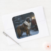 Sticker Carré Décor de Noël Saint Bernard Snowy Sleigh (Enveloppe)