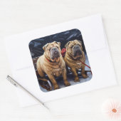 Sticker Carré Décor de Noël Shar Pei Snowy Sleigh (Enveloppe)