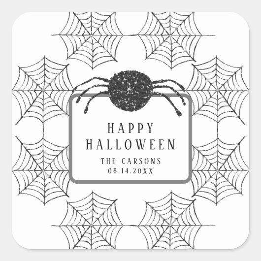Sticker Carré Décor du Web Party Halloween Black White Spider (Devant)