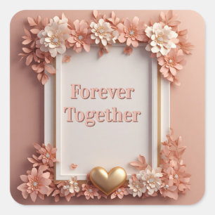 Sticker Carré 🌹 Décoration de mariage florale pêche avec cœur d