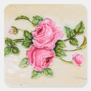 Sticker Carré Décoration Majolica Vintage Rose Floral Carrelage