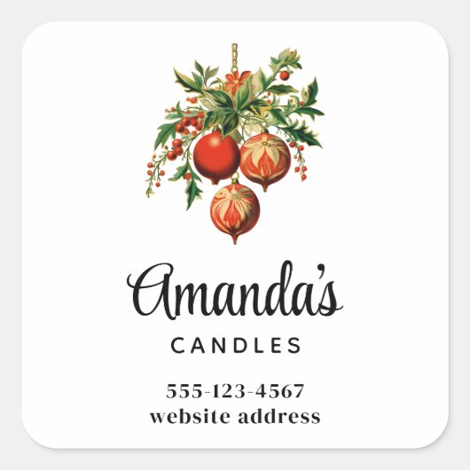 Sticker Carré Décorations d'arbre de Noël Cool rétro (Devant)