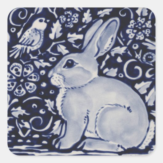 Sticker Carré Dedham Blue & White Rabbit céramique Carrelage cad (Devant)