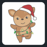 Sticker Carré Deer Christma<br><div class="desc">The deer at Christmas with fairy lights. Funny animals with toxits and snow for the holidays. A sweet Christmas greeting. Le Deer are cute animals et parfait pour Christmas.</div>