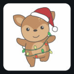 Sticker Carré Deer Christma<br><div class="desc">The deer at Christmas with fairy lights. Funny animals with toxits and snow for the holidays. A sweet Christmas greeting. Le Deer are cute animals et parfait pour Christmas.</div>