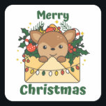 Sticker Carré Deer Christmas Letter Winter Animals<br><div class="desc">Merry Christmas. The deer at Christmas a Christmas greeting. Funny animals in the letter for the holidays. A sweet Christmas greeting. Le Deer are cute animals et parfait pour Christmas.</div>