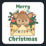 Sticker Carré Deer Christmas Letter Winter Animals<br><div class="desc">Merry Christmas. The deer at Christmas a Christmas greeting. Funny animals in the letter for the holidays. A sweet Christmas greeting. Le Deer are cute animals et parfait pour Christmas.</div>