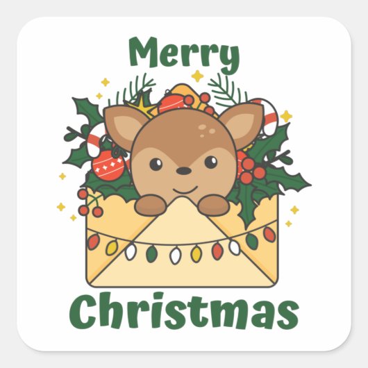 Sticker Carré Deer Christmas Letter Winter Animals (Devant)