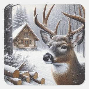 Sticker Carré Deer d'hiver/Buck art