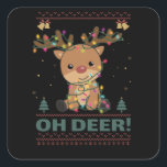 Sticker Carré Deer Funny Reindeer Deer Pun christmas<br><div class="desc">Merry Christmas veuille y aller. A pun with deer and Christmas. Les Chrétiens ugly pattern for deer lovers. Les deer wears a fairy lights.</div>