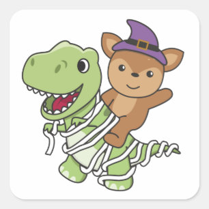 Sticker Carré Deer Happy Halloween T-rex costume maman