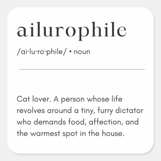Sticker Carré Définition de l'ilurophile - Amoureux des chats (Devant)
