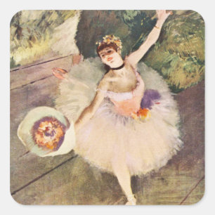 Sticker Carré Degas Ballerina avec Bouquet de fleurs