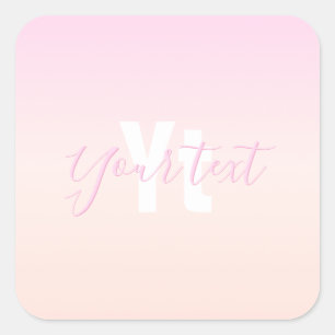 Sticker Carré Dégradé ombré rose clair et pêche Nom et monogramm