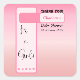 Sticker Carré Dégradé Rose Cute Eyeball Texte Baby Shower
