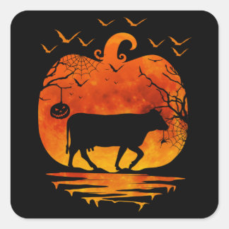 STICKER CARRÉ DÉGUISEMENT DE VACHE POUR HALLOWEEN CITROUILLE SAI