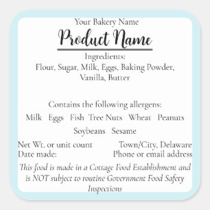 Sticker Carré Delaware Cottage Food Business Blue Baking Étiquet
