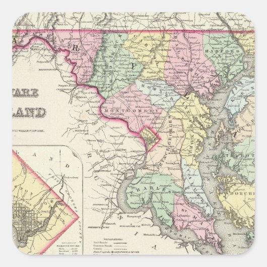 Sticker Carré Delaware et Maryland avec District de Columbia (Devant)