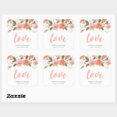 Sticker Carré Délicat Amour Mariage de Pêche Florale (Feuille)