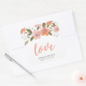 Sticker Carré Délicat Amour Mariage de Pêche Florale (Enveloppe)