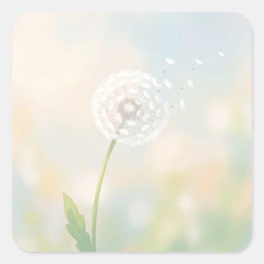 Sticker Carré Delicate Dandelion Seeds in the Wind (Devant)