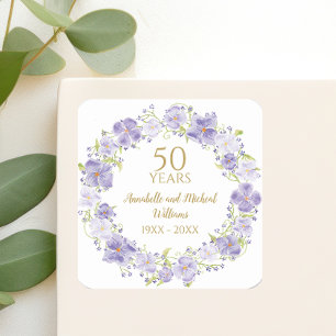Sticker Carré Delicate Lavender Floral Garland 50e Mariage