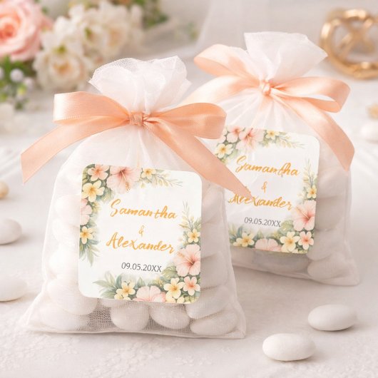 Sticker Carré Delicate Soft Floral Romantic Blush Hibiscus 